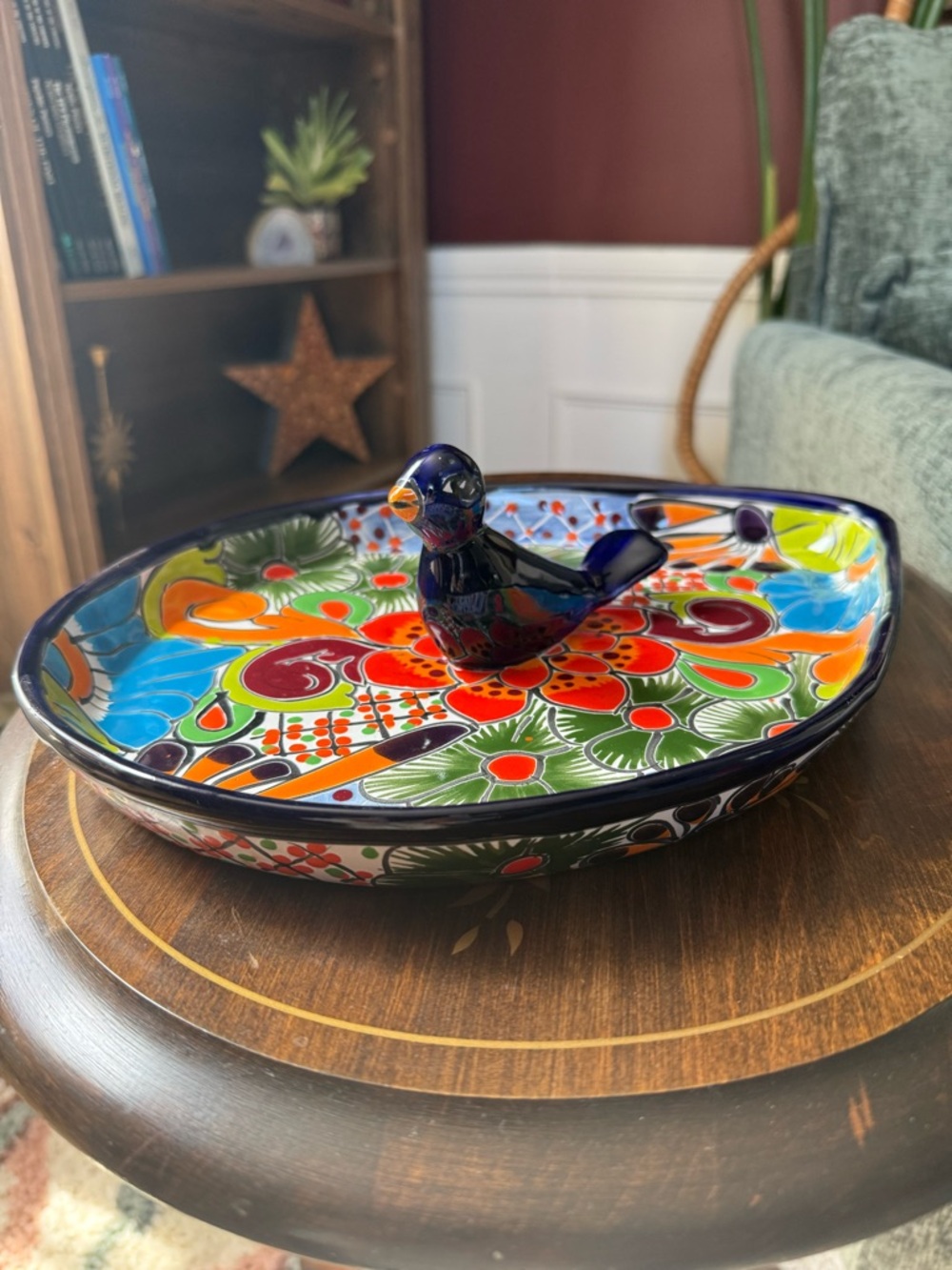 Artisan Ceramic Mexican Talavera Bird Appetizer Dish - Picture 3 of 9